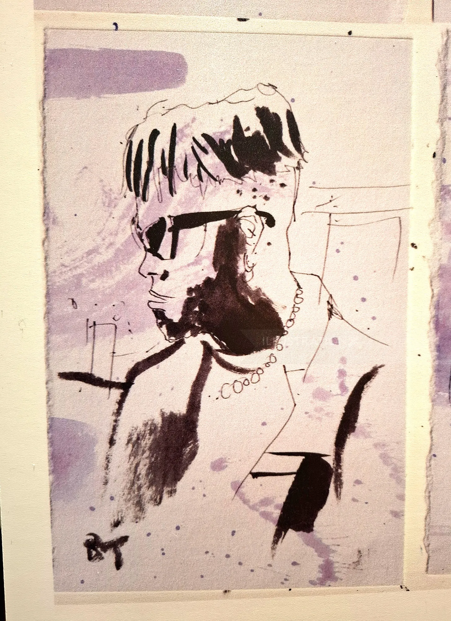 Live event portrait sketch in ink and watercolor by Tallon Live Event Drawing