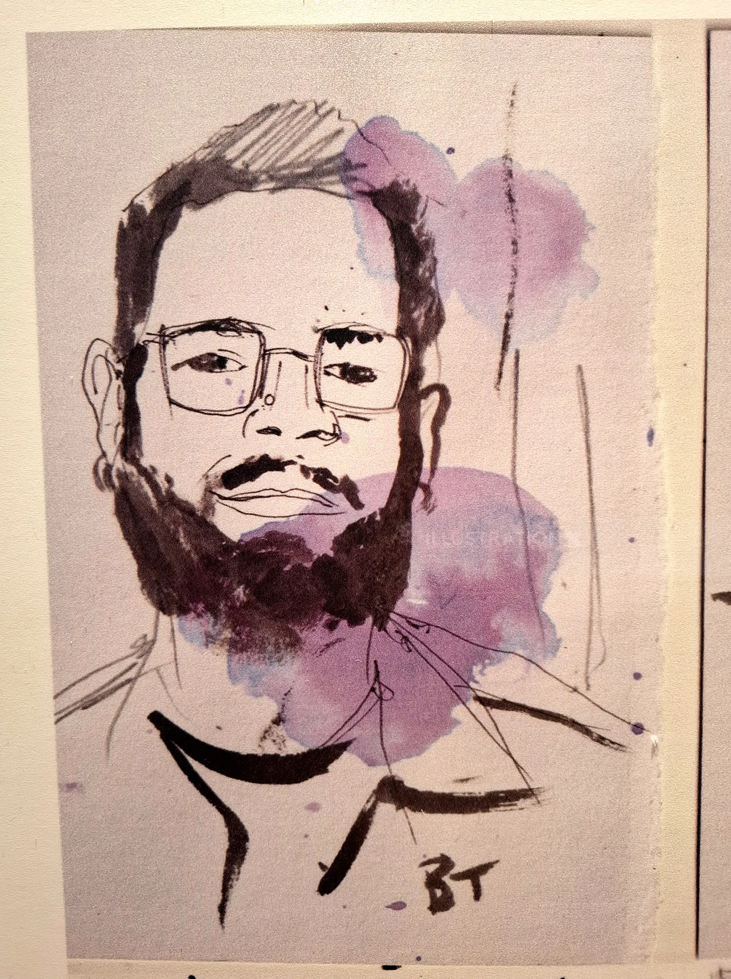 Ink and watercolour portrait illustration by Tallon Live Event Drawing
