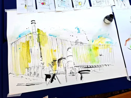 Tallon Live Event Drawing d'une scène de centrale électrique industrielle dessinée à la main