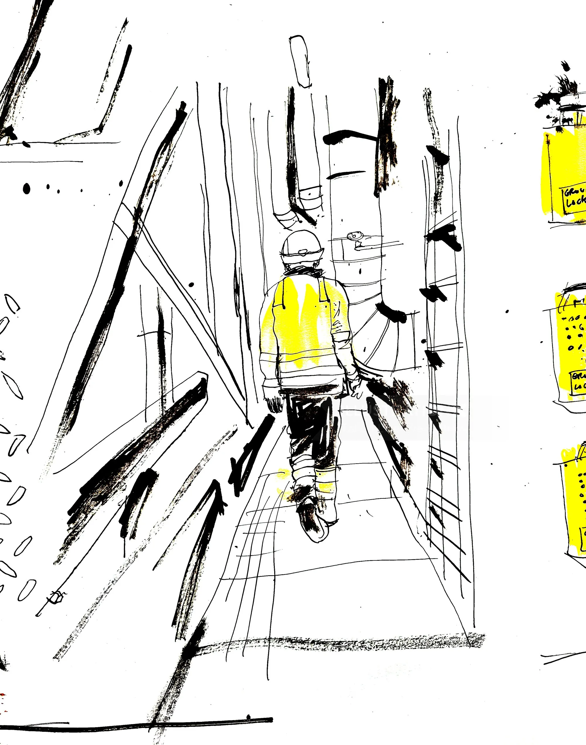 Hand-drawn power station worker by Tallon Live Event Drawing