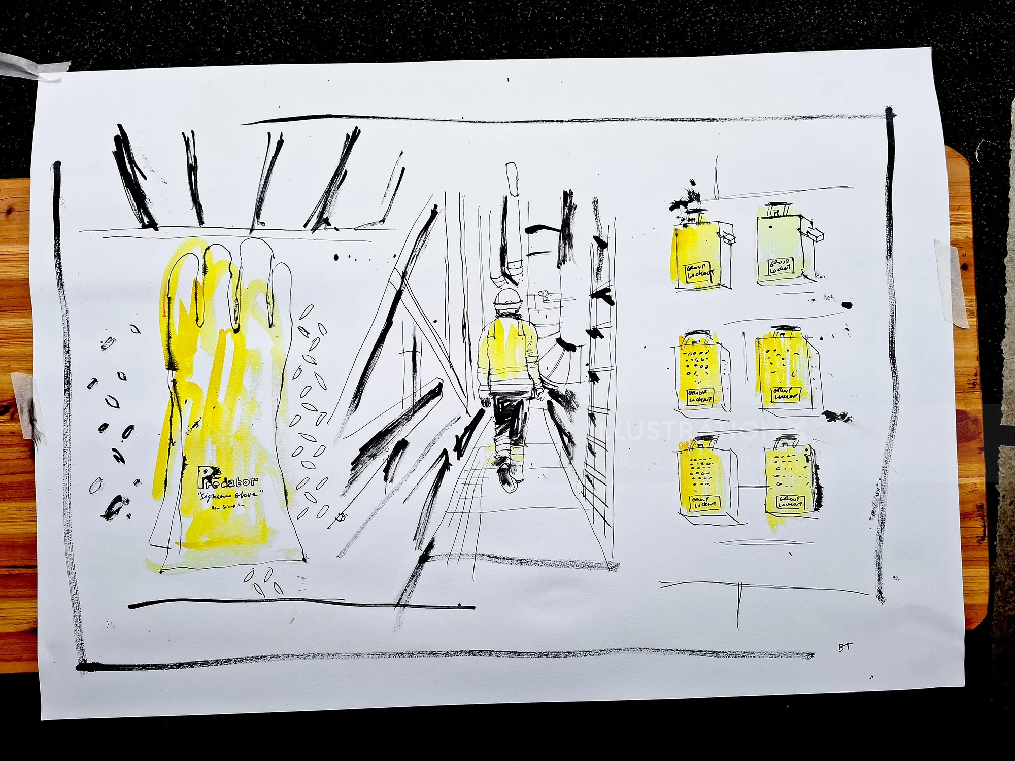 Industrial power station drawing by Tallon Live Event Drawing