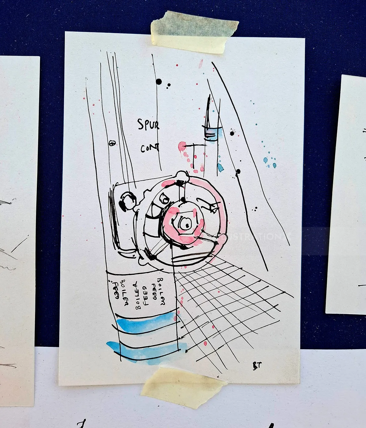 Hand-drawn UK power station sketch by Tallon Live Event Drawing