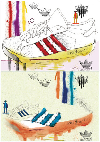 Boceto de un par de zapatos Adidas de moda