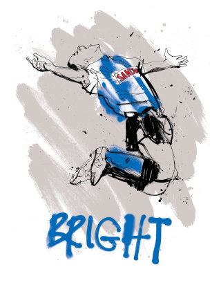 Dibujo lineal y en color del futbolista Mark Bright