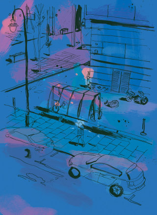 夜晚的街道 纸上水墨画