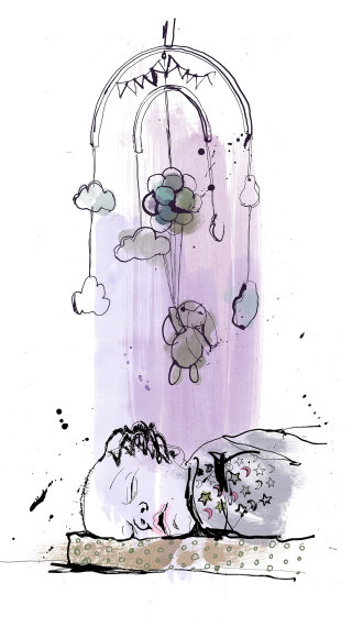 赤ちゃんクモの気候危機の手描きイラスト 