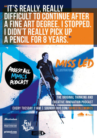 Miss Led - Ilustración del cartel del podcast Arrest All Mimics