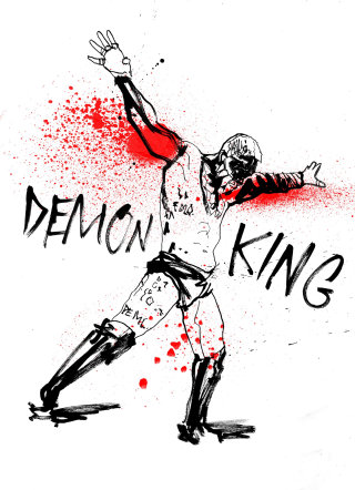 WWE 超级明星 Finn Bálor 的“恶魔之王”角色的钢笔和墨水插画