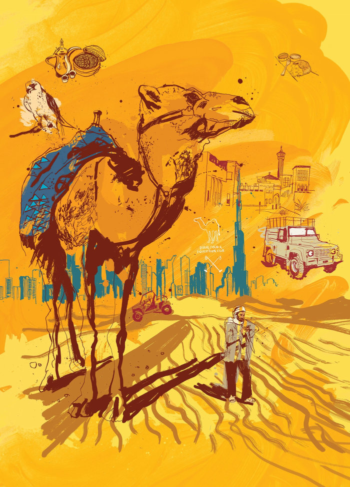 Ilustración de la revista escapismo de Dubai por Ben Tallon