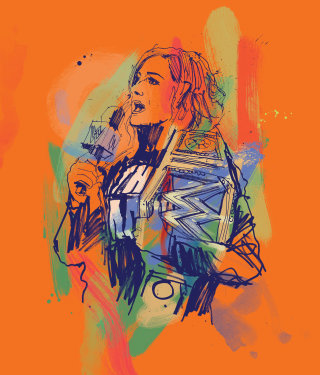 Pro Wrestler e WWE Superstar Becky Lynch, desenhados com caneta e tinta