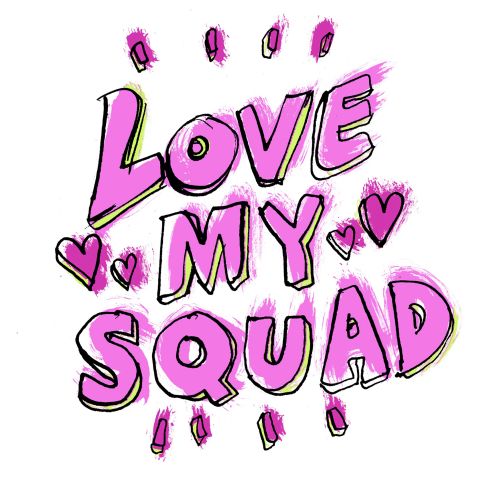 Graphic calligraphy of 'Love My Squad'