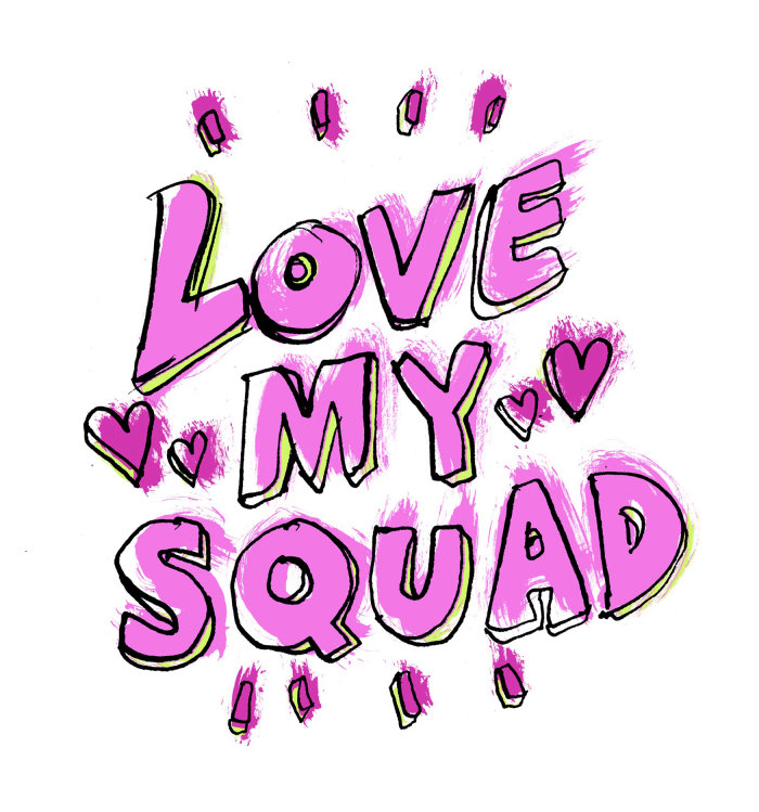 Graphic calligraphy of 'Love My Squad'
