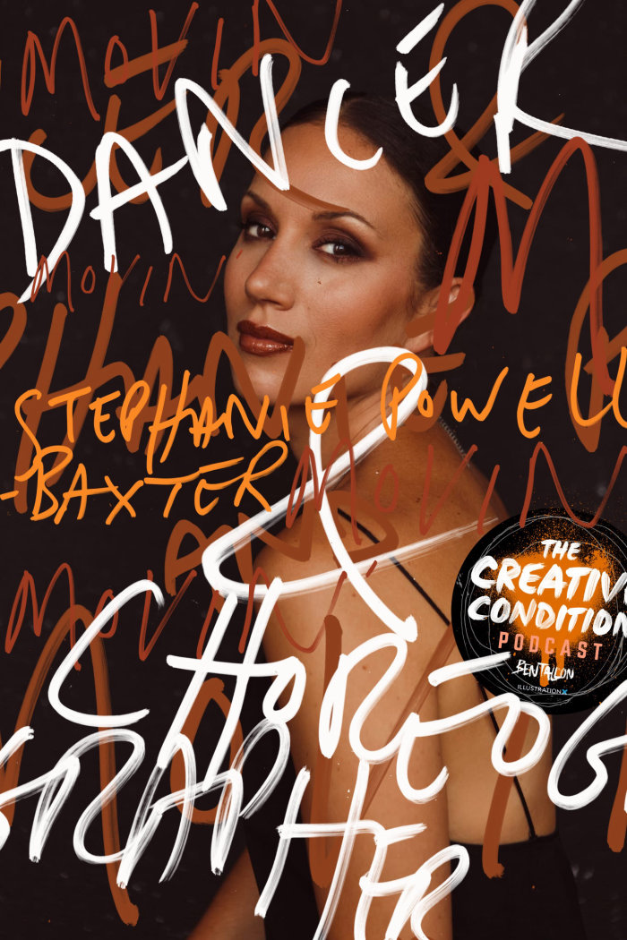 Pôster de podcast escrito à mão da dançarina Stephanie Powell-Baxter