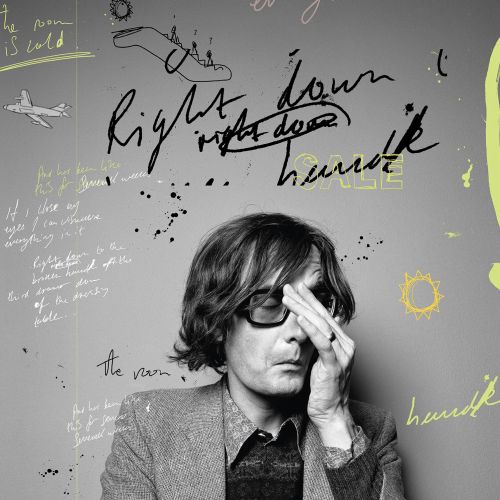 Black and white portrait of Jarvis Cocker with handwritten text overlay