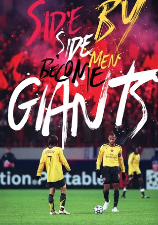 Arsenal football players with hand-lettered text Become Giants