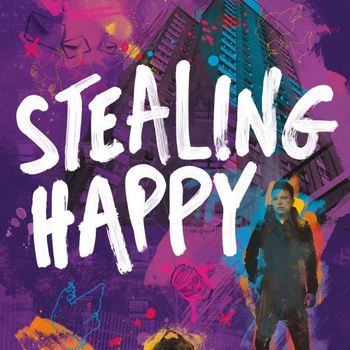 Stealing Happy book cover with hand-lettered title and character illustration