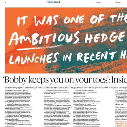Editorial feature with hand-lettered title and portrait of Bobby Jain