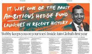 Editorial feature with hand-lettered title and portrait of Bobby Jain