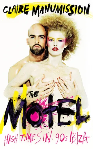 Cover of The Motel memoir with bold hand lettering and two models
