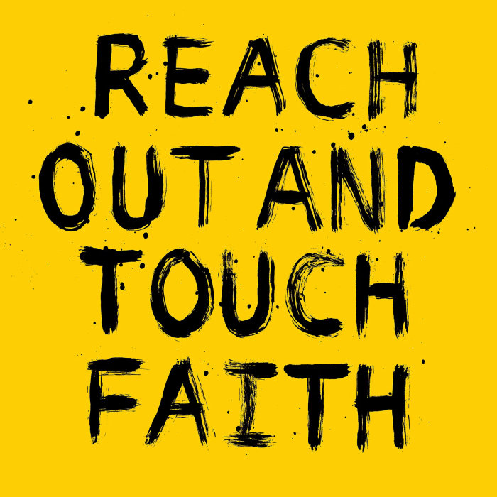 Estenda a mão e toque na arte das letras de fé