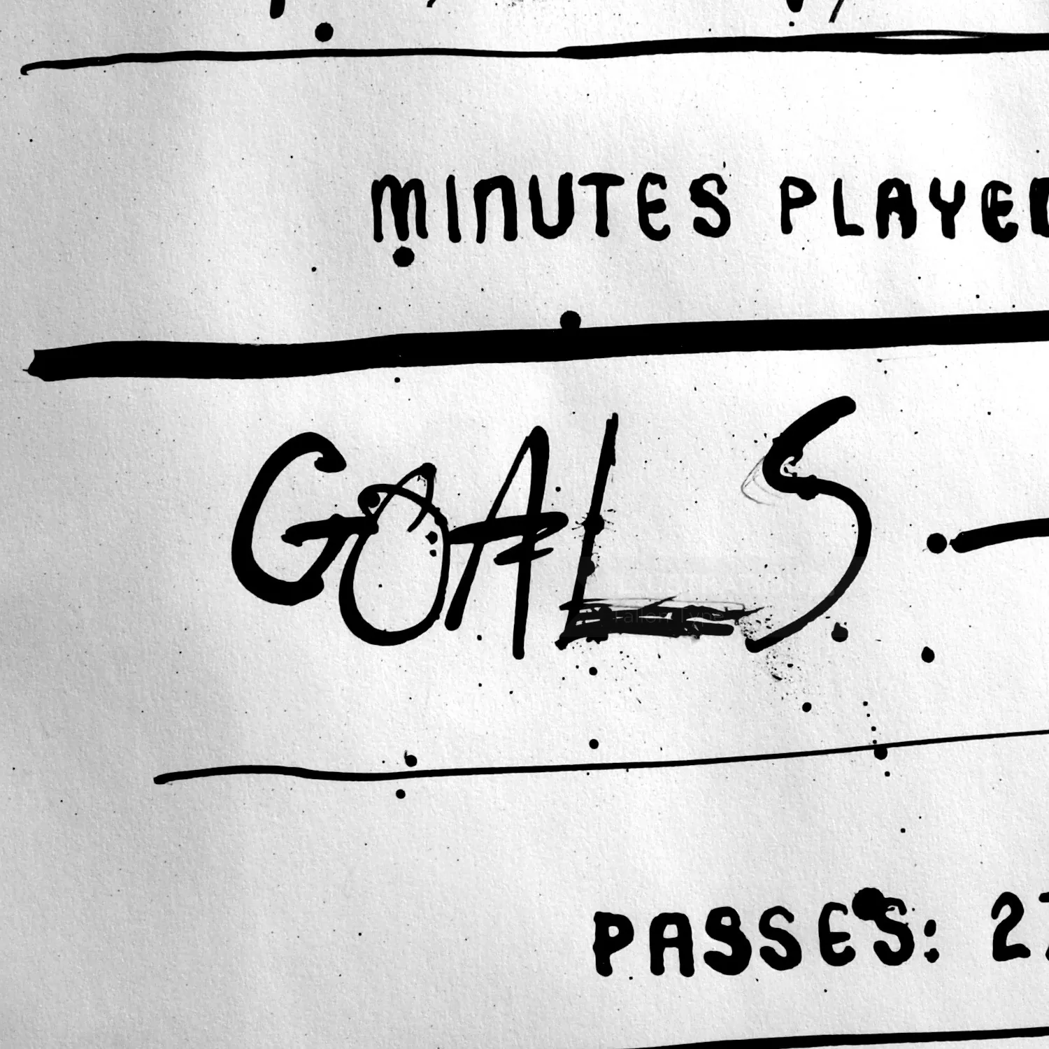 Handwritten sports stats including goals and passes by Tallon Type