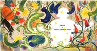 Illustration of vibrant vegetables, insects, and plants in a garden