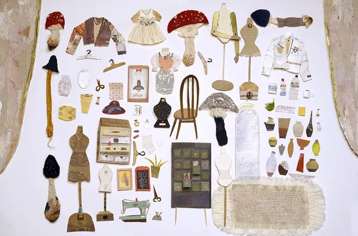 Vintage clothing, hats, mannequins, sewing accessories, and decorative items