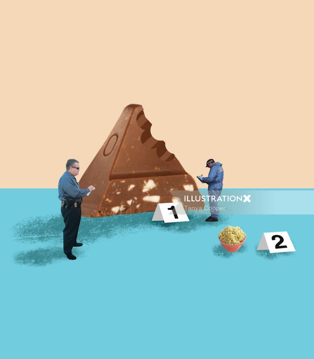 Illustration of people calculatiing the food race
