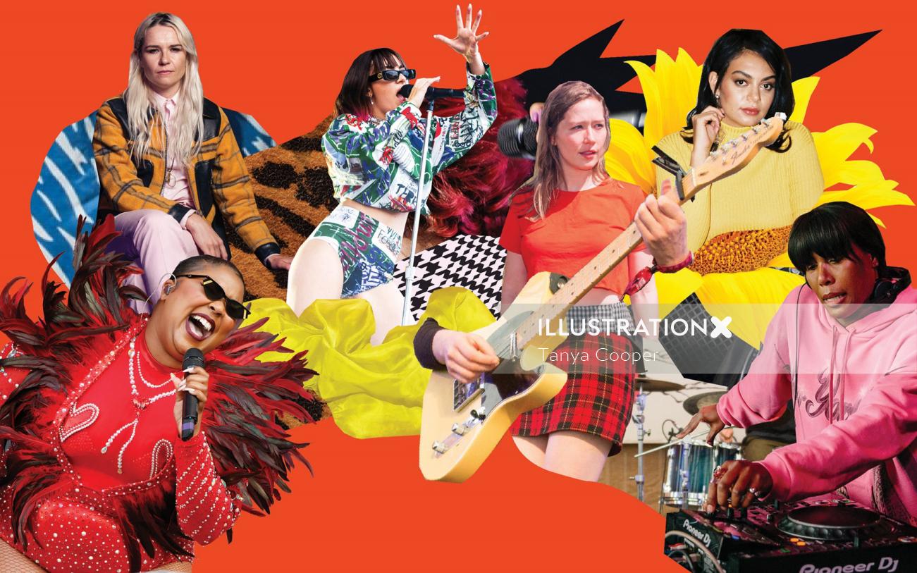 Collage y montaje de banda de música femenina