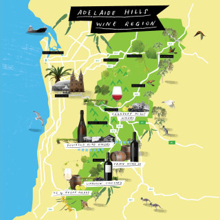 Mapas da região vinícola de Adelaide Hills

