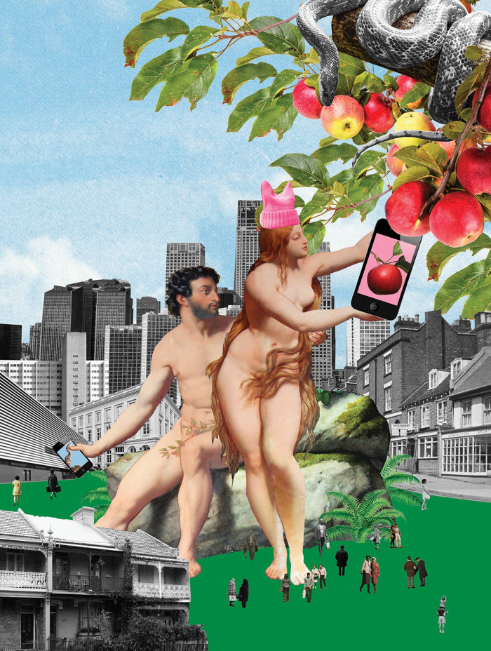 Collage & Montage Adam & Eve with apples
