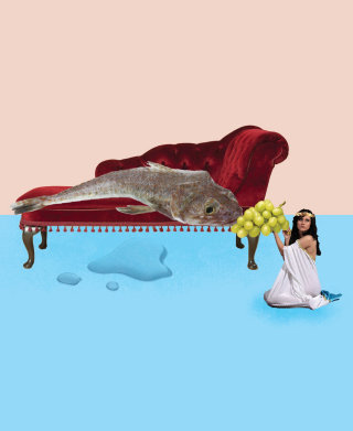 Collage &amp; Montage Femmes nourrissant des poissons
