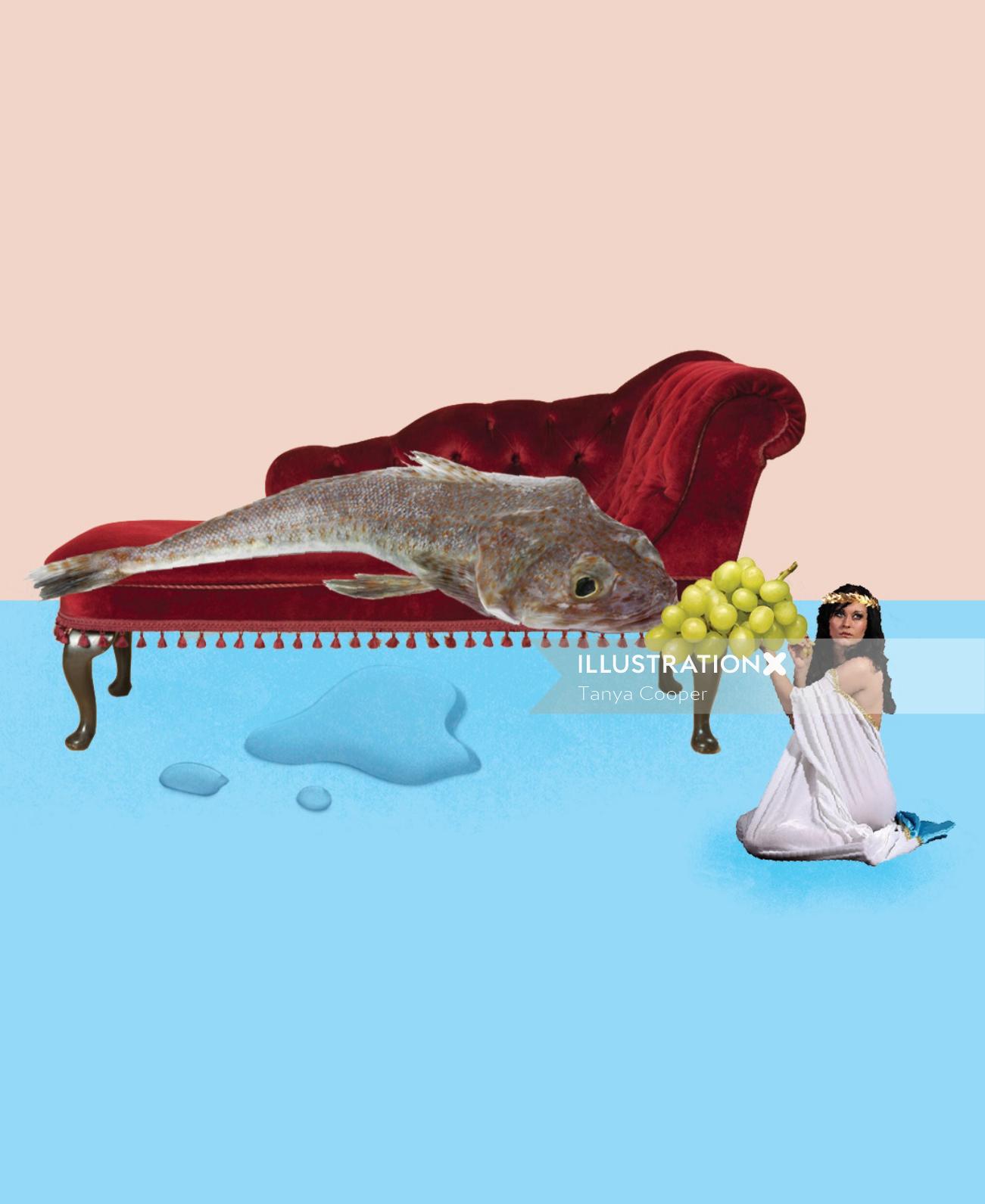 Collage &amp; Montage Femmes nourrissant les poissons