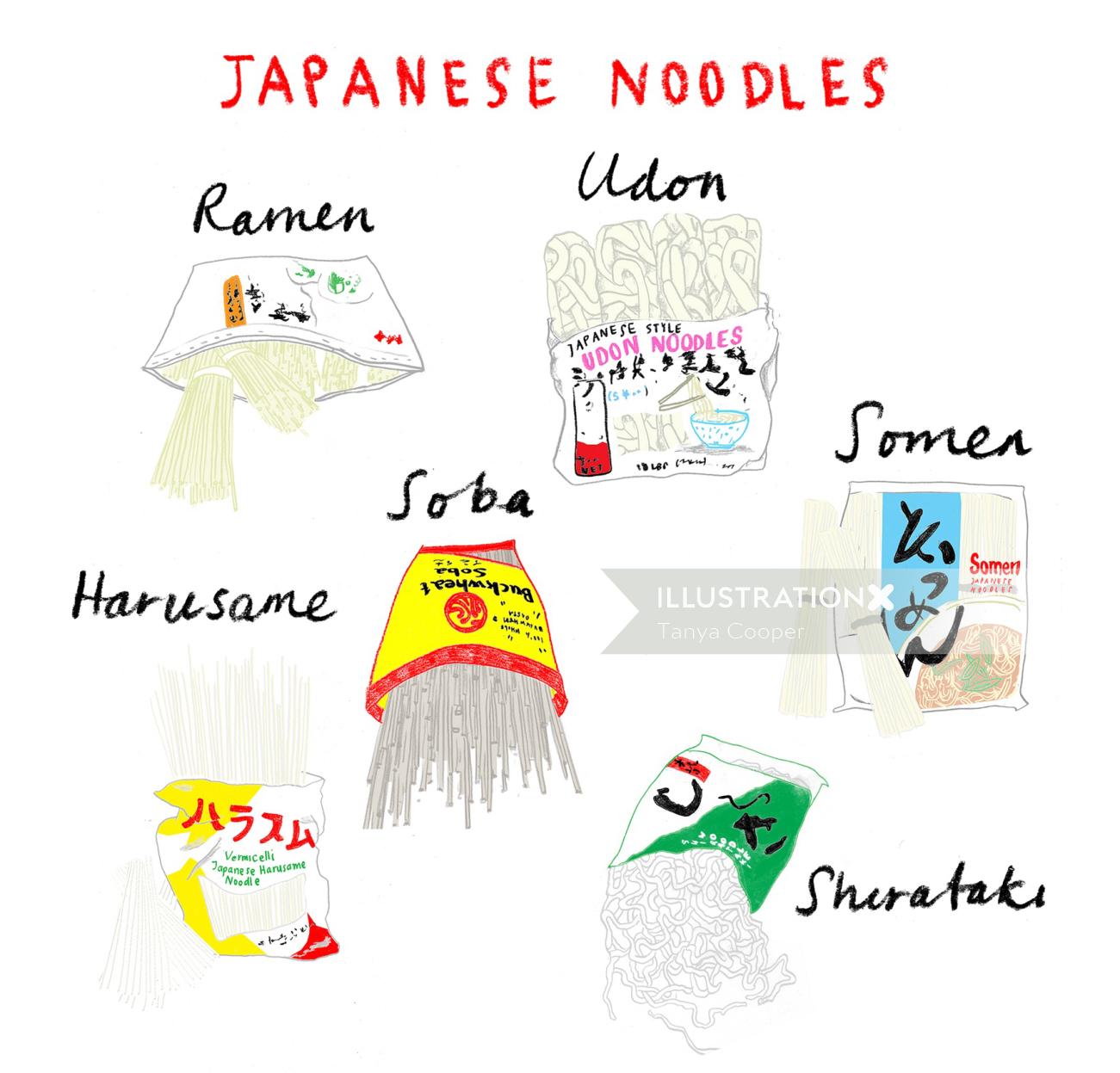 Conception graphique de nouilles japonaises