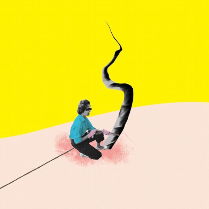 Animation collage woman with dead tree
