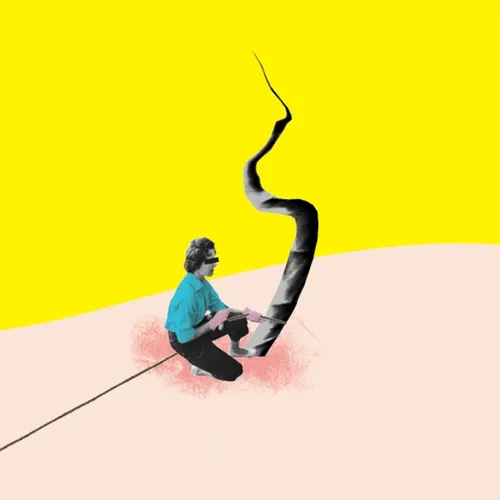 Animation collage woman with dead tree
