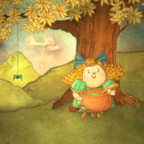 Illustration of Little Miss Muffett, the nursery rhyme character