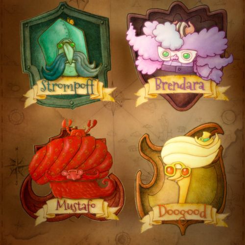 Fantasy illustration of Four character hero heads