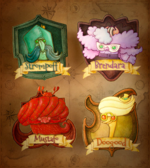 Ilustración de fantasía de cuatro personajes héroes jefes