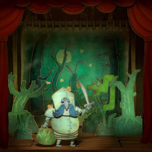 Fairy tale illustration of a Knight in the theater 