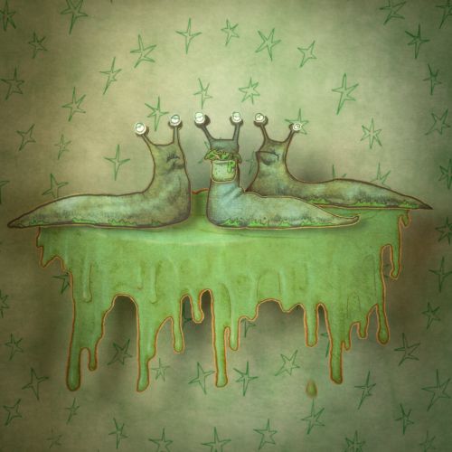 A green group of slimy slugs illustration