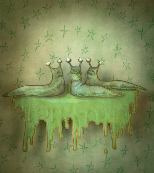 A green group of slimy slugs illustration