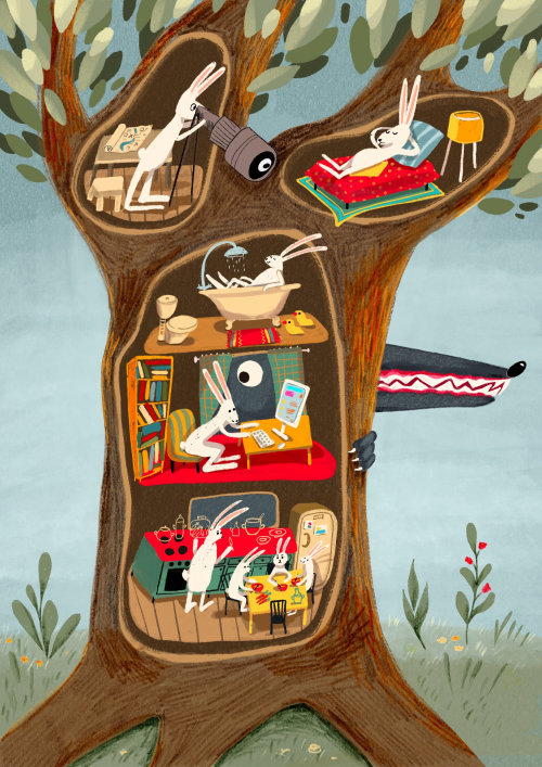 Animal Rabbit house illustration by Tatsiana Burgaud