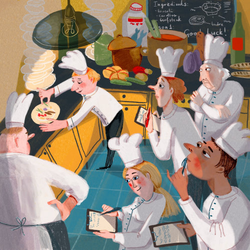 Ilustração de cozinha de restaurante por Tatsiana Burgaud