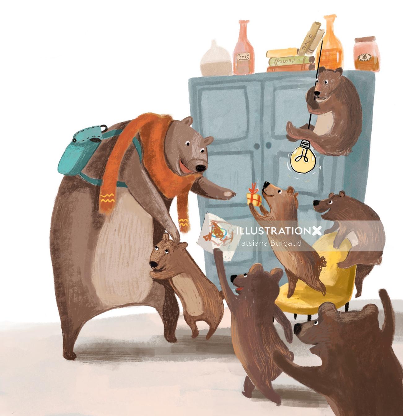 Ilustração da família Animal Bear