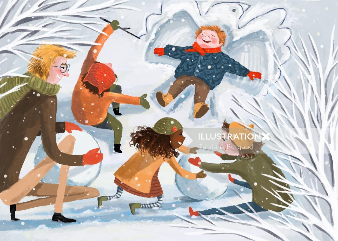 Children enjoying in Snow