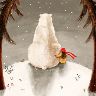 Illustration en ligne d&#39;une amitié entre filles et ours polaire