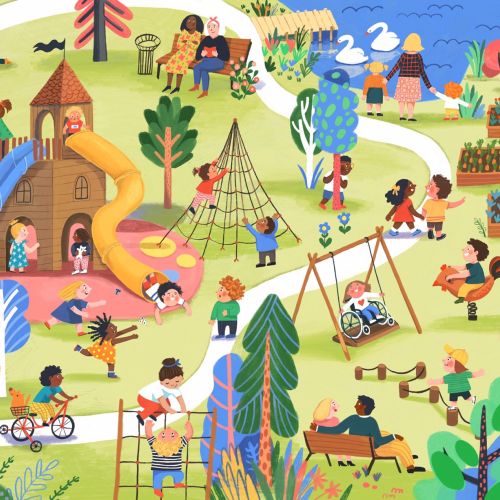 Fun and playful schoolyard illustration