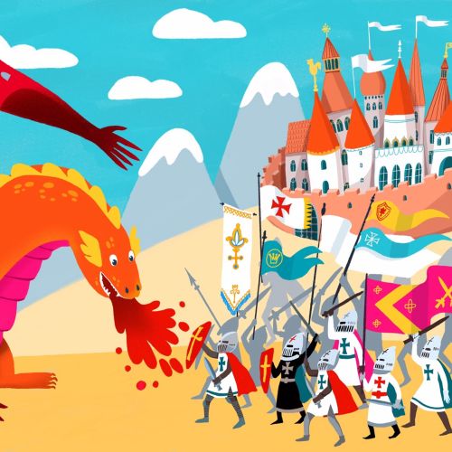 Dragon, medieval, castle, battle, soldier