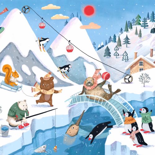 Travel illustration featuring a winter sports destination